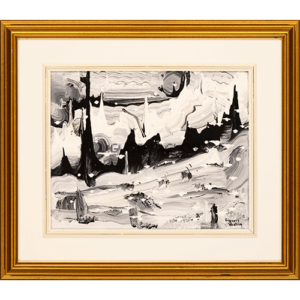 Noir et Blanc glacial Acrylique 16x20 Toile sur faux cadre et Encadrement de bois Œuvre originale par Liguori Vachon Art non figuratif
