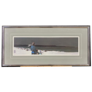 Echarpe par Andre Bertounesque artiste peintre quebecois plage hiver personnage ocean