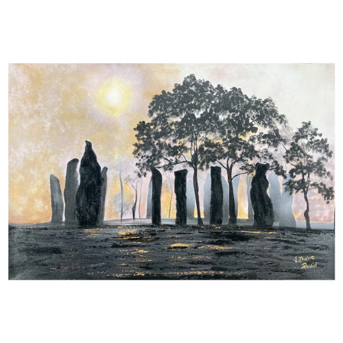 Foret Menhirs Nathalie Poulin artiste peintre quebecoise huile sur toile pierre megalithisme gaule