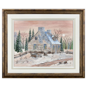 Maison rustique en hiver par C. Fortin artiste peintre québécois neige