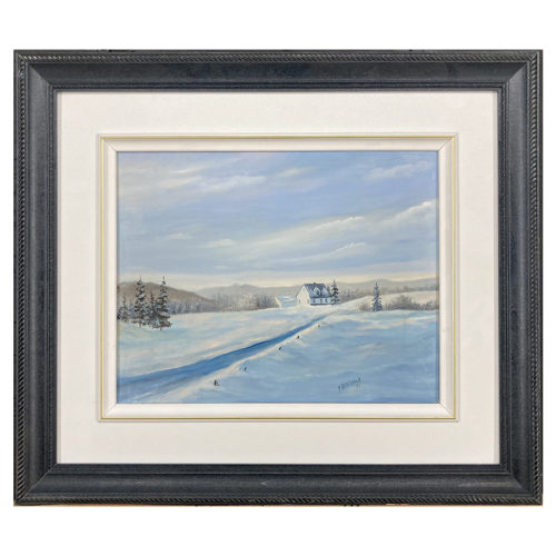 Paysage rural hiver Y Berthold artiste peintre quebecois neige route maison montagne