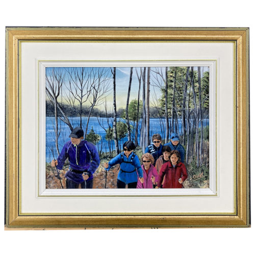 Randonneurs par C. Hodet artiste peintre forets lac famille randonnée