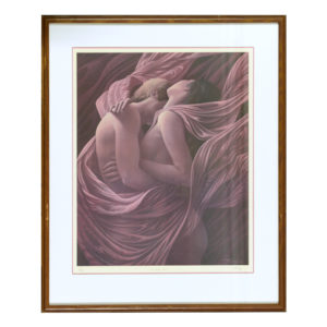 voile rose claude heberge artiste peintre quebecois lithogravure couple homme femme entrelace tenture mouvement duotone rose