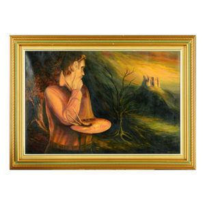 Double regards J. M. Fortier artiste peintre quebecois paysage forestier chateau homme brunante