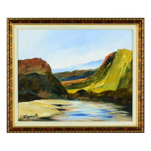 Paysage montagneux J. Lapointe artiste peintre quebecois montagne riviere