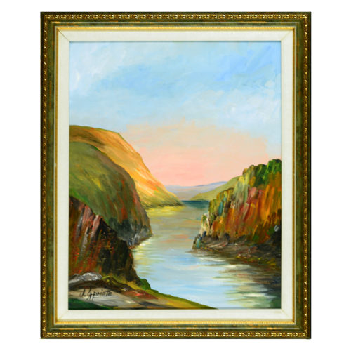 Le fjord J. Lapointe artiste peintre quebecois montagne riviere aurore