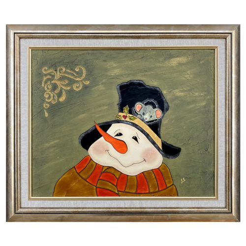 Bonhomme de neige Lizette Lafleur artiste peintre quebecoise chapeau hiver carotte foulard