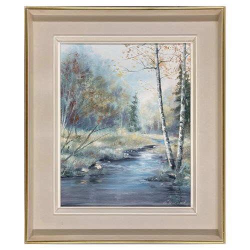 Coule mon ruisseau Gaston Ricard artiste peintre Sherbrookois paysage forestier arbre riviere bouleau montagne