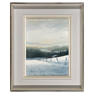 St-Leon en hiver Gaston Ricard artiste peintre Sherbrookois neige paysage cloture montagne village