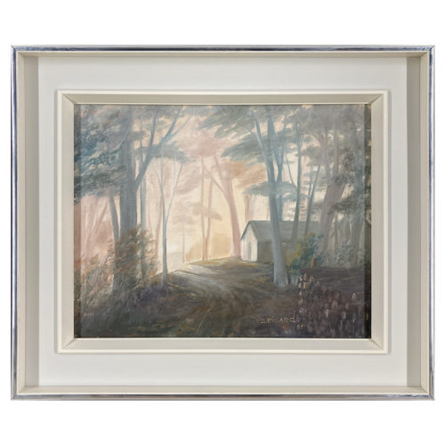 aube Gaston Ricard artiste peintre Sherbrookois cabane sous bois arbres cabane foret sentier penombre