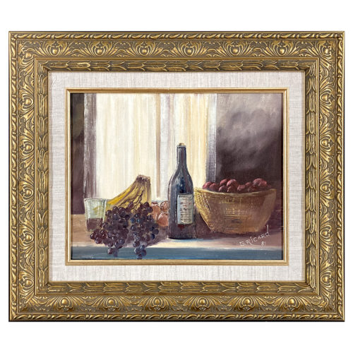 Apero Gaston Ricard artiste peintre Sherbrookois Table de fruits vin panier banane raisin fenetre