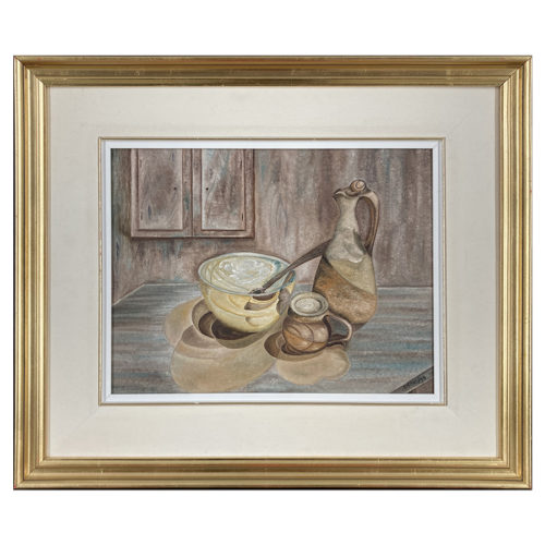 Une tasse de cafe par Jeannine Miron artiste peintre bol cafetiere creme table fenetre