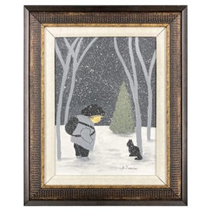Ecolier et le chat J. Grenier artiste peintre hiver arbre neige trace sapin