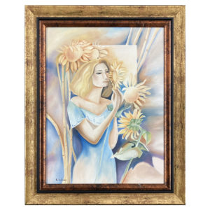 Femme et soleil R. Bathalon artiste peintre femme fleure déesse fleur solitaire amour