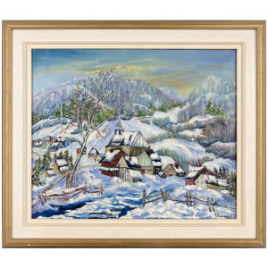 Paysage rural en hiver par G. Boisvert artiste peintre québécois