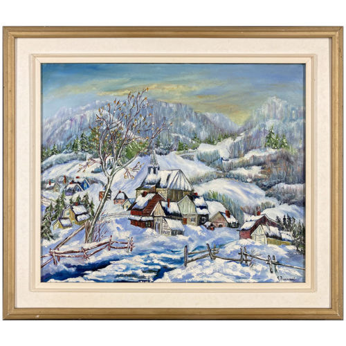 Paysage rural en hiver par G. Boisvert artiste peintre québécois