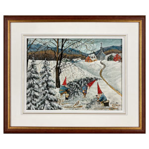 B. Lapierre artiste peintre québécoise Un sapin pour Noël lutins paysage hiver