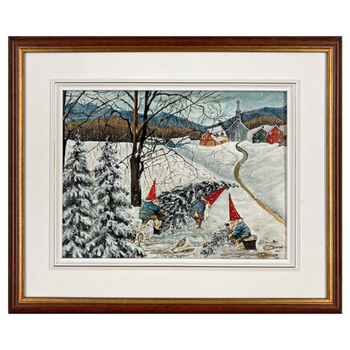Un sapin pour Noel B. Lapierre artiste peintre quebecoise lutins paysage hiver
