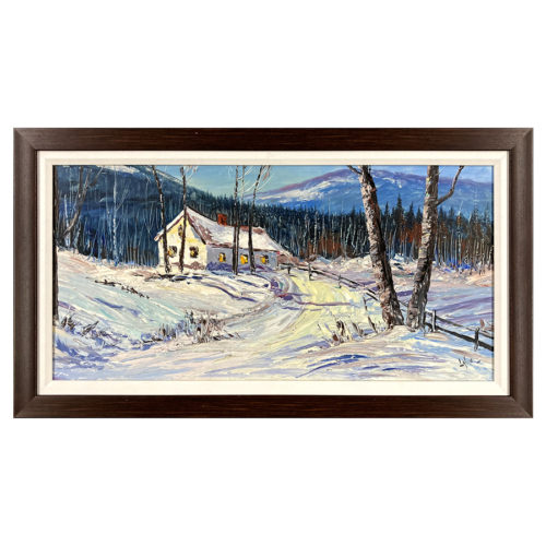 Paysage hiver Au bout du rang Harold H. Lyon artiste peintre maison arbre neige cloture montagne