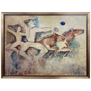 La chasse Denise Lapierre artiste peintre cheval homme prehistoire fresque murale poussiere cavalier