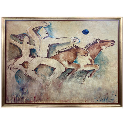 La chasse Denise Lapierre artiste peintre cheval homme prehistoire fresque murale poussiere cavalier