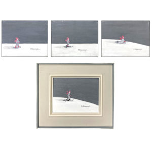 Sports hivers par C. Beaucage artiste peintre quebecois enfant neige glisse ski raquette luge
