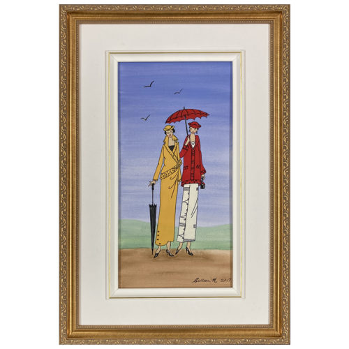 Couple plage M. Colleen peintre homme femme parapluie sable mer oiseau vacance
