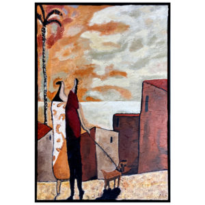 Promenade chien Francine Bibeau peintre maison palmier brunante couche soleil couple homme femme mediterranee