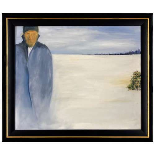 Seul froid artiste inconnu style Jean-Paul Lemieux homme solitaire neige arbres vent
