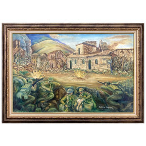 San Pietro Helene Paquin peintre Scene guerre village destruction combat maison paysage rural