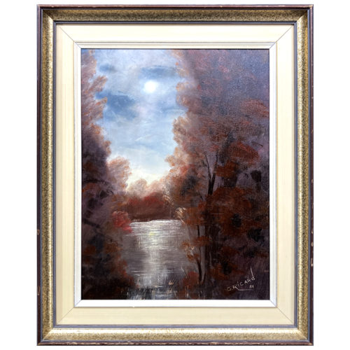 Clair de lune automnal Gaston Ricard peintre foret lac montagne nuage arbre