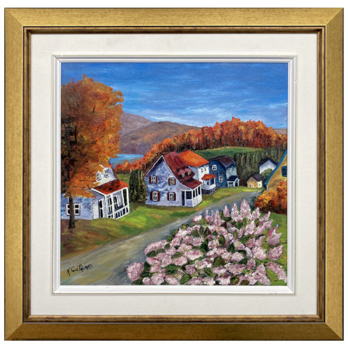 Micheline Gelinas artiste peintre quebecoise scene automne cartier rural maison montagne paysage automnal