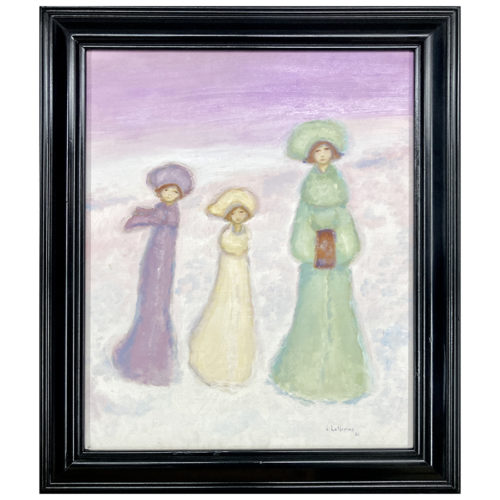 3 femmes dans la neige L. Laflamme artiste peintre quebecoise enfants