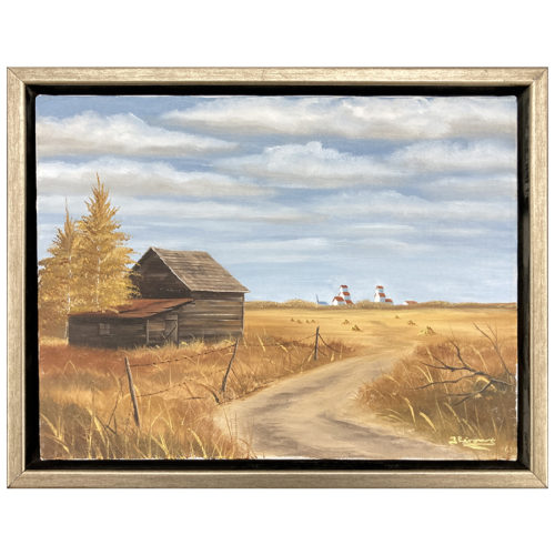 Chemin de campagne J. Leroux artiste peintre quebecoise prairies grange paysage rural automne