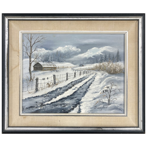 Le doux temps Dassylva T. artiste peintre québécois gadoue chemin enneigé ferme campagne neige paysage rural