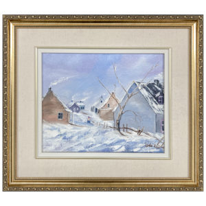 Le village en hivers Lynda Huot artiste peintre quebecoise paysage rural neige maison neige