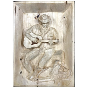 Cowboy guitare - Sculpture sur bois par Pierre Vigneux Estrien