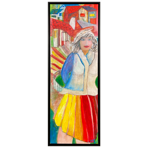 Coquine magelline gagnon artiste quebecoise multidisciplinaire huile sur toile naïf avec un air leger jeune femme maison ville