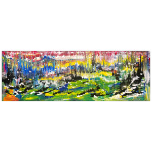explosion de couleur Murale Liguori Vachon artiste peintre quebecois art non figuratif huile sur toile 72 x 24