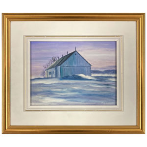 La Grange par Guy Lessard artiste peintre québécois paysage d'hiver neige vent pénombre