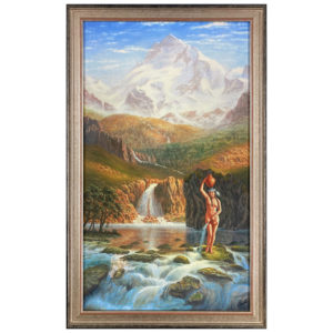 La Source par France Clavet artiste peintre québécoise femme paysage antique rivière montagnes glacier