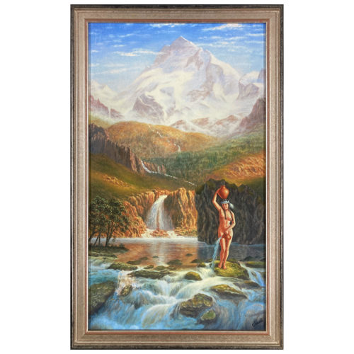 La Source par France Clavet artiste peintre quebecoise femme paysage antique riviere montagnes glacier