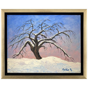 Seul dans la neige par Martine J. artiste peintre quebecoise arbre paysage hiver