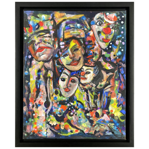 Portrait de famille Tanguay par L. Tanguay artiste peintre quebecoise visages clowns