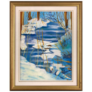 Le Dégel par R. Laprise artiste québécois rivière glace paysage hiver
