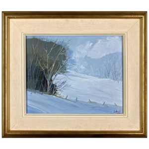 Le calme hivernal par Fernand Labelle artiste peintre québécois neige cloture foret montagne
