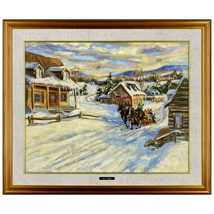Par une belle journée d'hiver dans les Laurentides par Jean Lamoureux artiste peintre quebecois nature hiver maison paysage rural