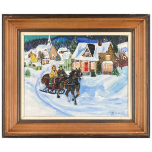 Jean-Paul Chamon artiste quebecois Promenade traineau cheval paysage hiver maison neige