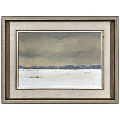Le chemin hiver par Roland Pichet (RCA) artiste peintre neige montagnes campagne clotures