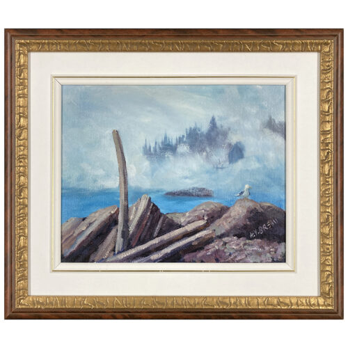 Tracadie N.B par Albert V. Breau artiste peintre paysagiste marin cote goelan bois berge